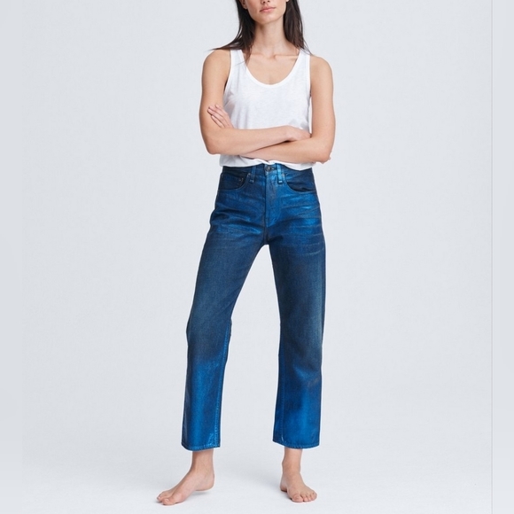 NWT Rag & Bone Maya High Rise Ankle Straight  Jean in Metallic Indigo $355 💙 24 - Picture 3 of 16